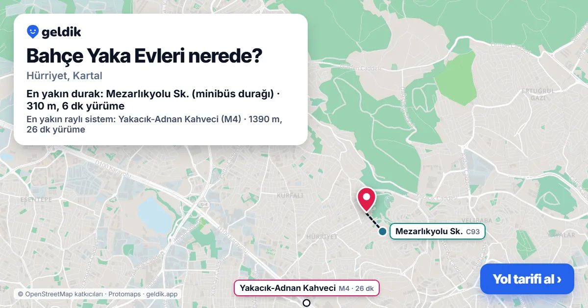 Bahçe Yaka Evleri nerede: haritada konumu ve en yakın duraklar, yürüme süreleriyle