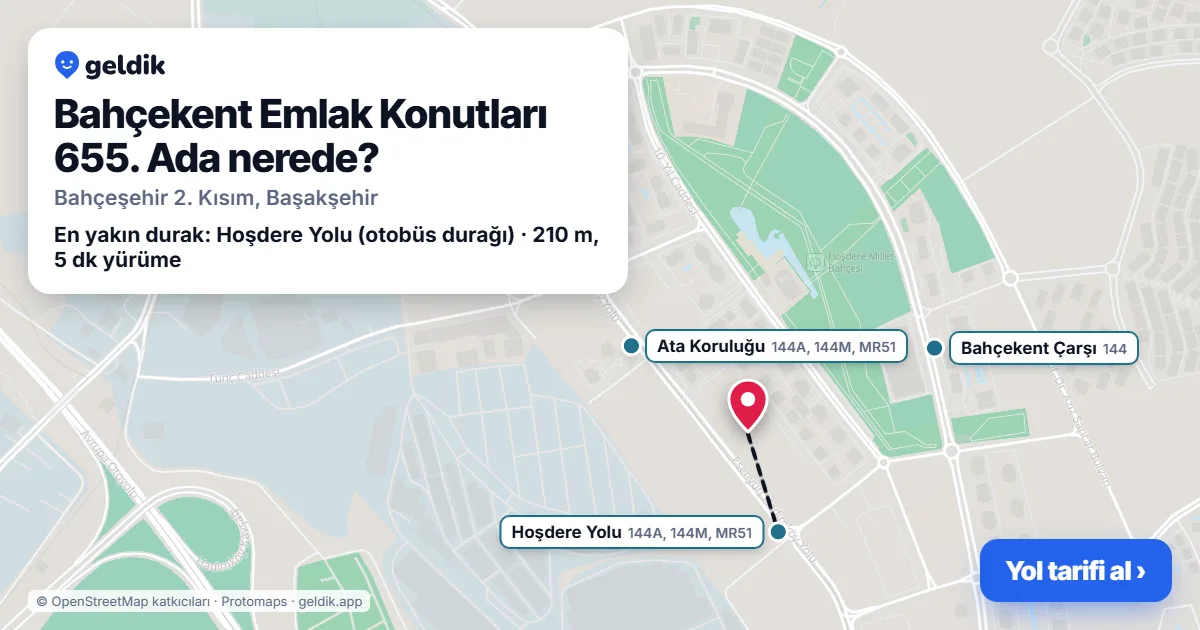 Bahçekent Emlak Konutları 655. Ada nerede: haritada konumu ve en yakın duraklar, yürüme süreleriyle