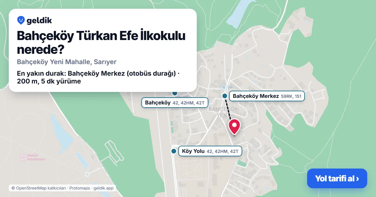 Where is Bahçeköy Türkan Efe İlkokulu: map with its location and the nearest stops, with walking times