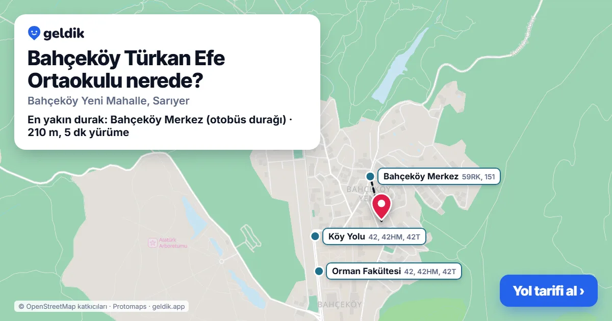 Bahçeköy Türkan Efe Ortaokulu nerede: haritada konumu ve en yakın duraklar, yürüme süreleriyle