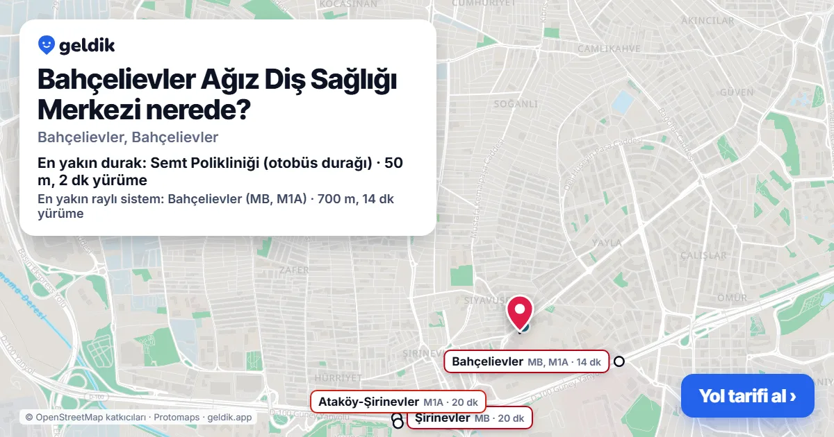 Bahçelievler Ağız Diş Sağlığı Merkezi nerede: haritada konumu ve en yakın duraklar, yürüme süreleriyle