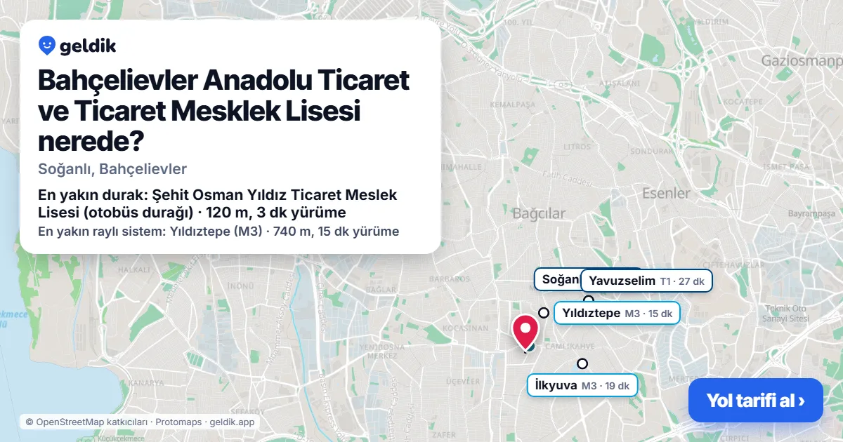 Where is Bahçelievler Anadolu Ticaret ve Ticaret Mesklek Lisesi: map with its location and the nearest stops, with walking times