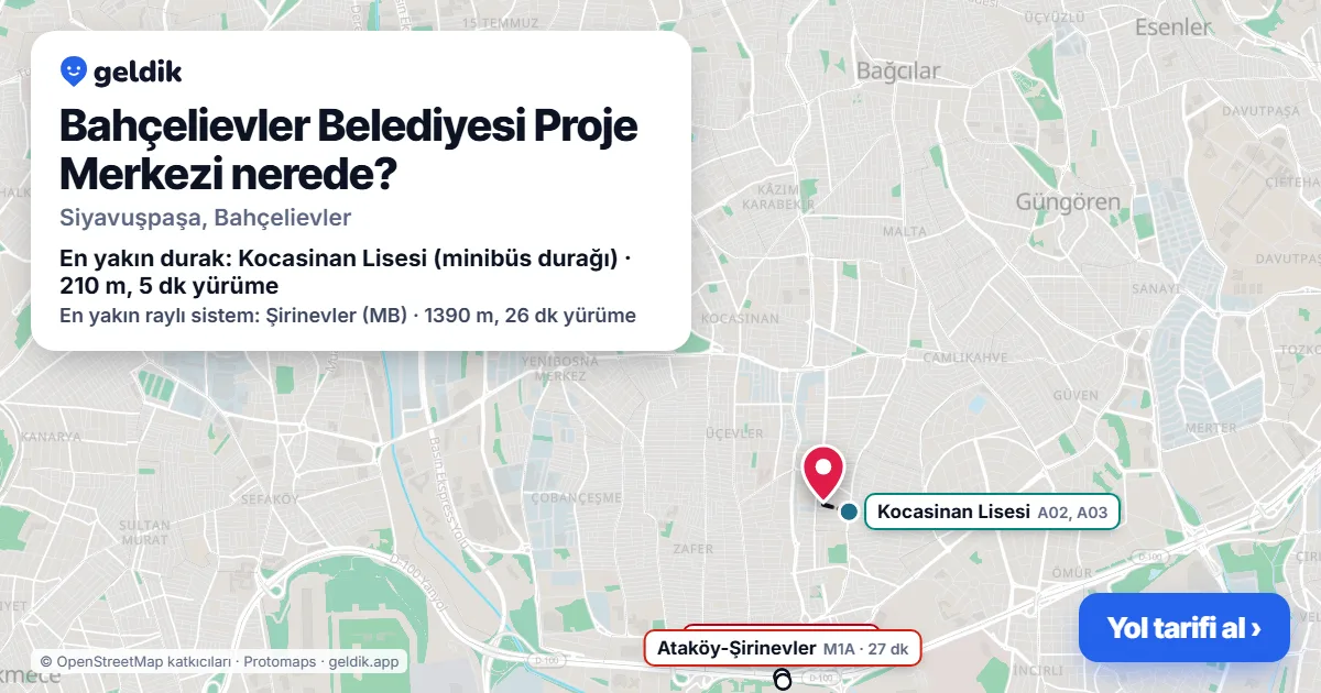 Bahçelievler Belediyesi Proje Merkezi nerede: haritada konumu ve en yakın duraklar, yürüme süreleriyle