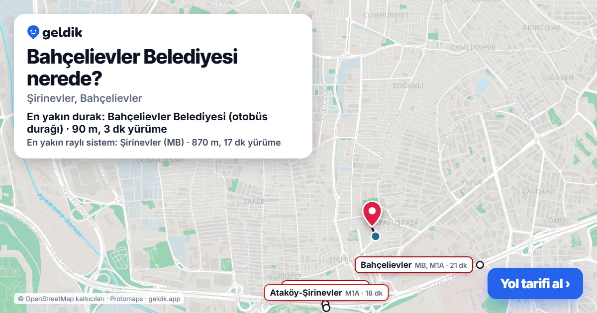 Bahçelievler Belediyesi nerede: haritada konumu ve en yakın duraklar, yürüme süreleriyle