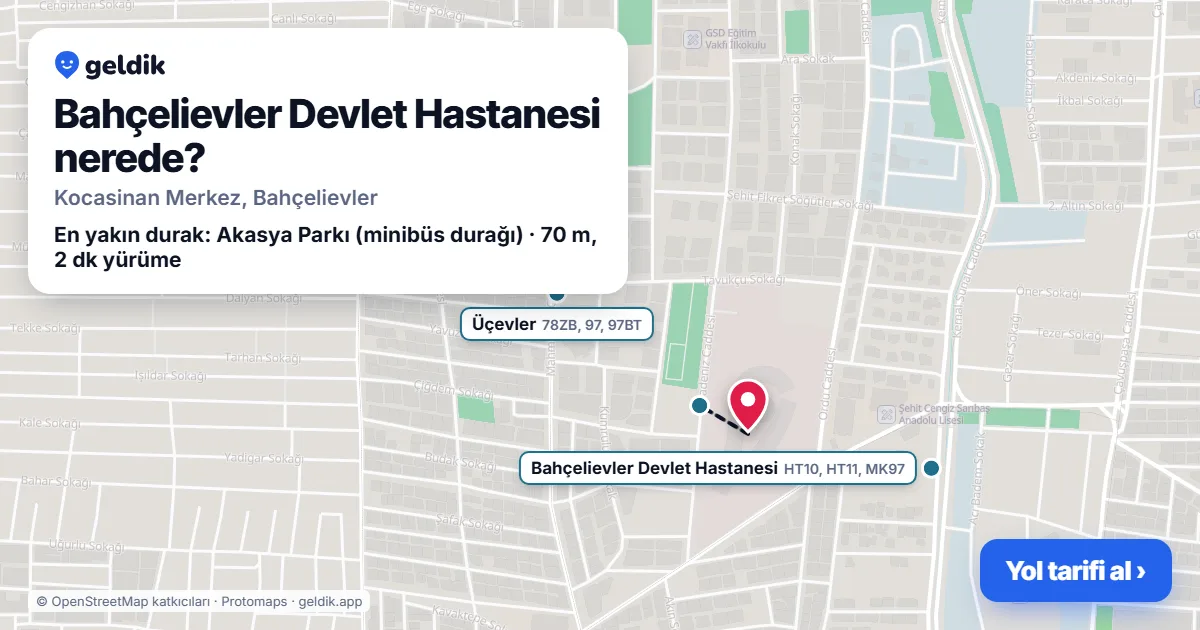 Bahçelievler Devlet Hastanesi nerede: haritada konumu ve en yakın duraklar, yürüme süreleriyle