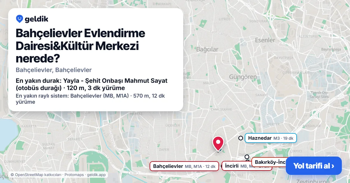 Bahçelievler Evlendirme Dairesi&Kültür Merkezi nerede: haritada konumu ve en yakın duraklar, yürüme süreleriyle