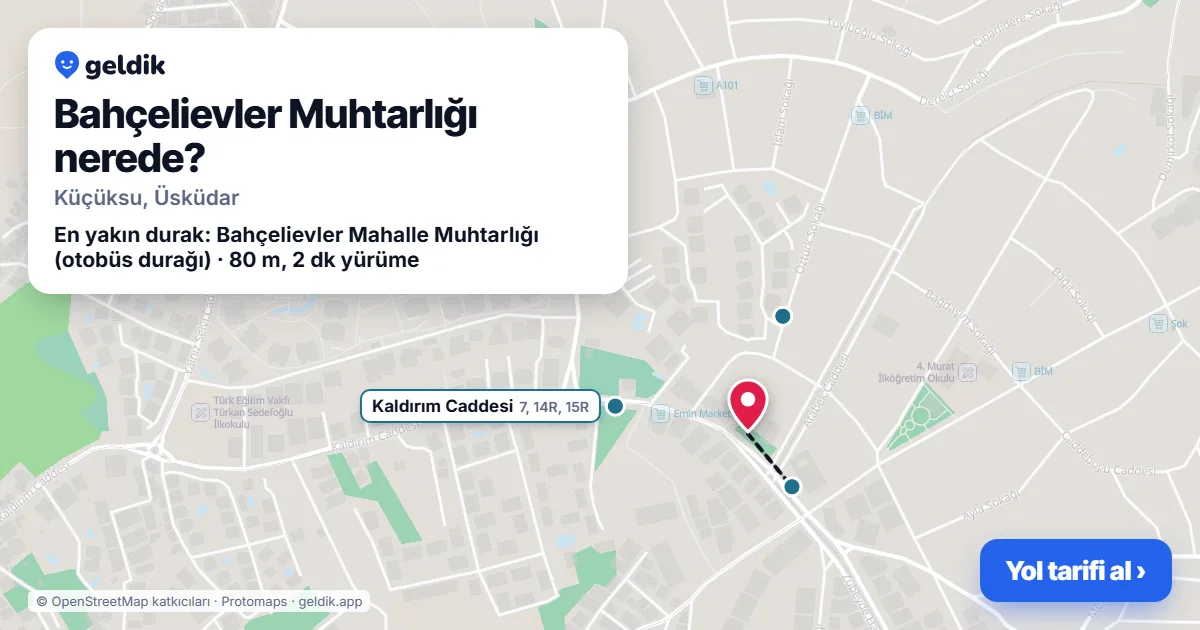 Bahçelievler Muhtarlığı nerede: haritada konumu ve en yakın duraklar, yürüme süreleriyle