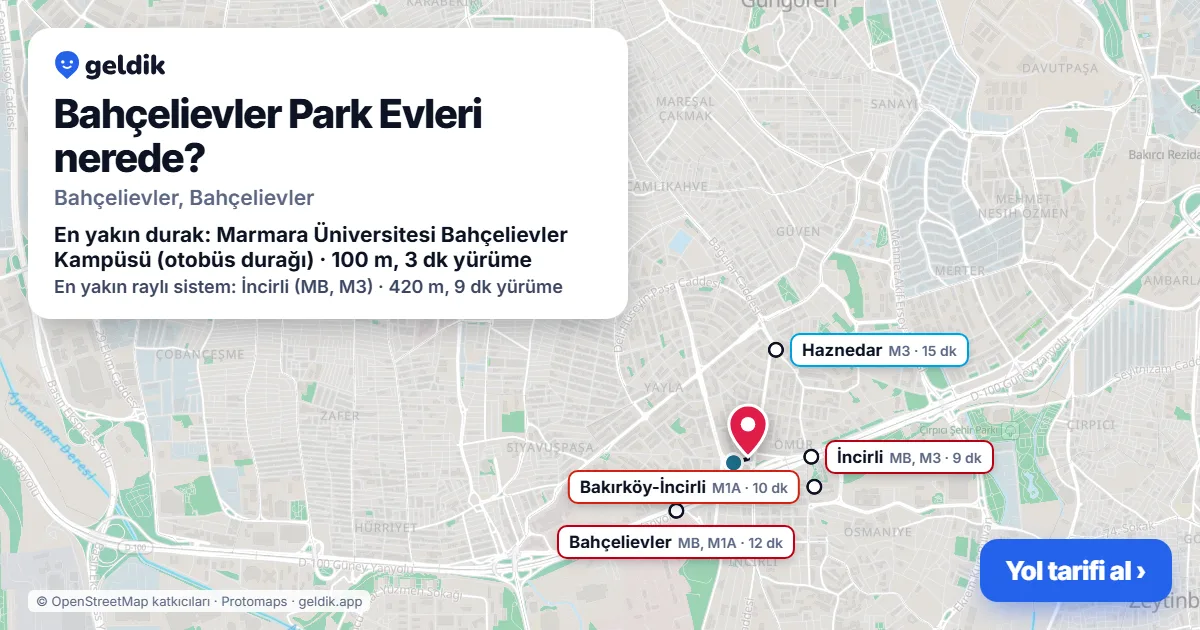 Where is Bahçelievler Park Evleri: map with its location and the nearest stops, with walking times