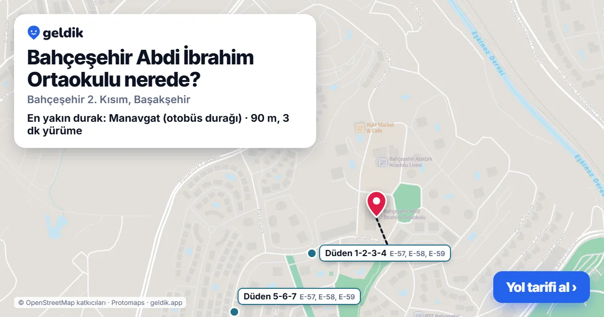 Bahçeşehir Abdi İbrahim Ortaokulu nerede: haritada konumu ve en yakın duraklar, yürüme süreleriyle
