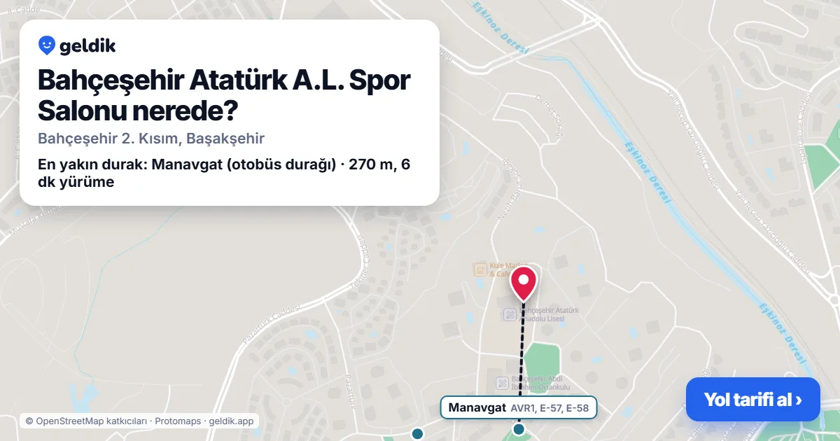 Bahçeşehir Atatürk A.L. Spor Salonu nerede: haritada konumu ve en yakın duraklar, yürüme süreleriyle