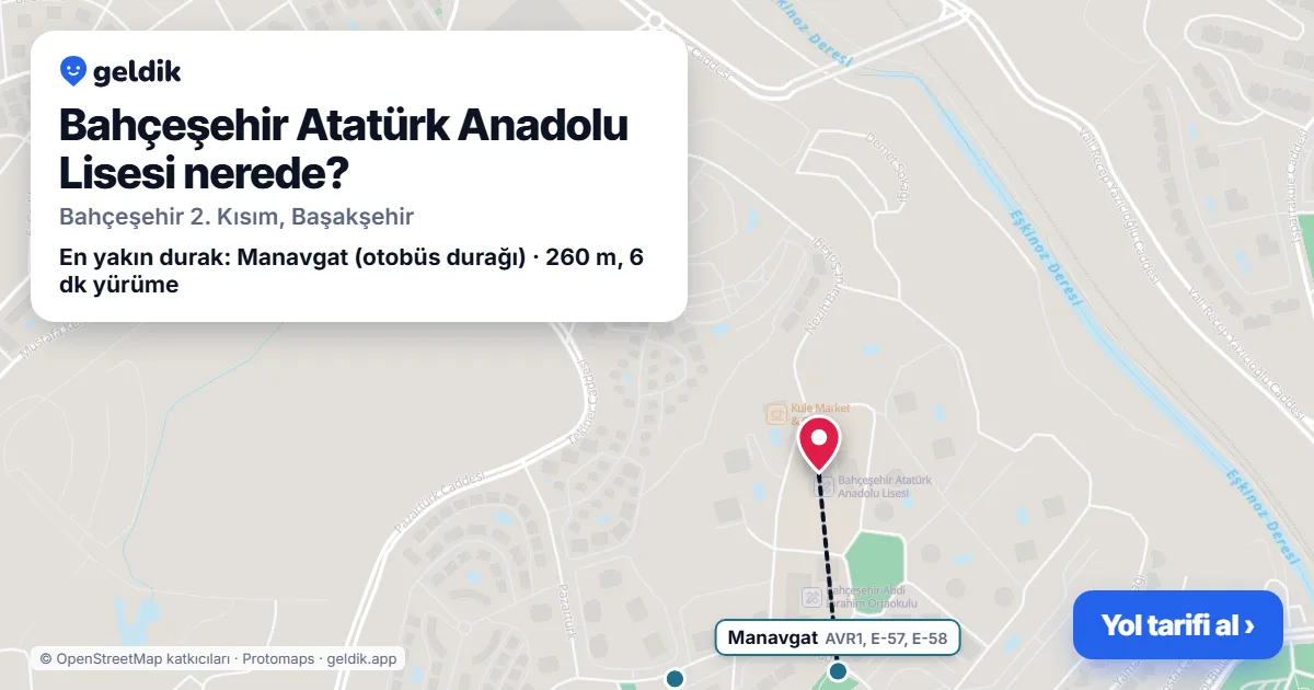 Bahçeşehir Atatürk Anadolu Lisesi nerede: haritada konumu ve en yakın duraklar, yürüme süreleriyle