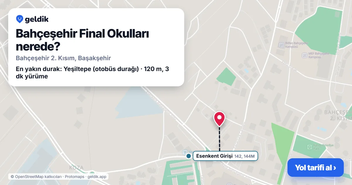 Bahçeşehir Final Okulları nerede: haritada konumu ve en yakın duraklar, yürüme süreleriyle