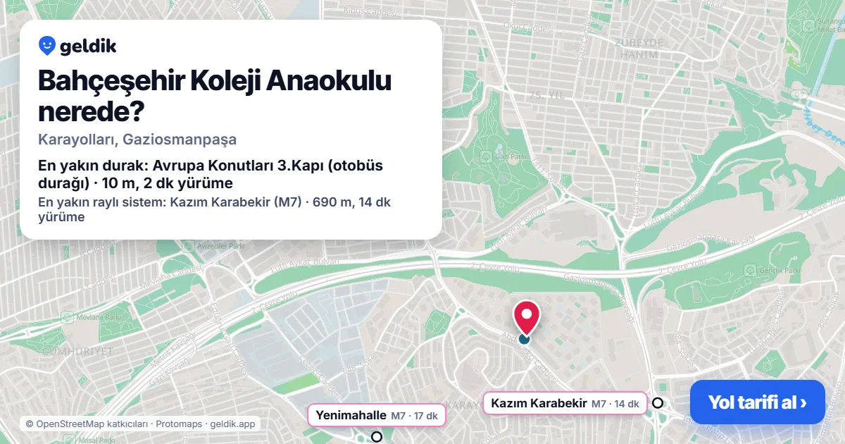 Where is Bahçeşehir Koleji Anaokulu: map with its location and the nearest stops, with walking times
