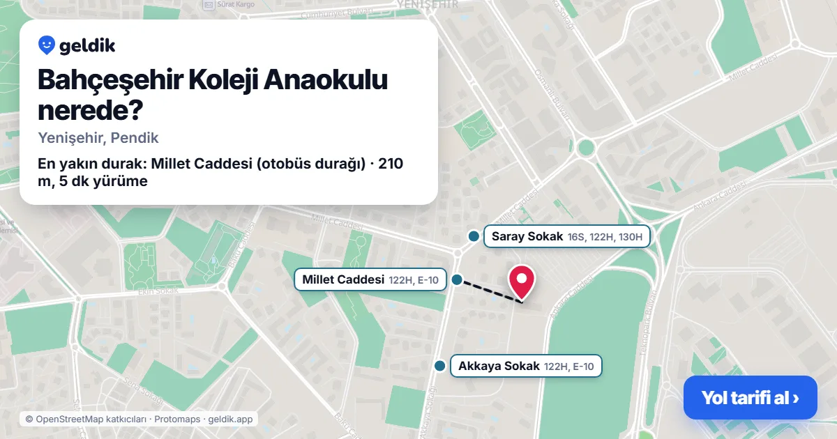 Bahçeşehir Koleji Anaokulu nerede: haritada konumu ve en yakın duraklar, yürüme süreleriyle