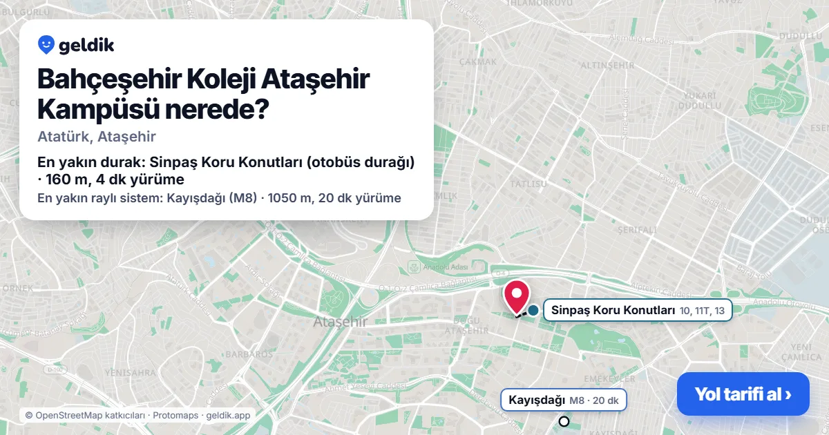 Bahçeşehir Koleji Ataşehir Kampüsü nerede: haritada konumu ve en yakın duraklar, yürüme süreleriyle