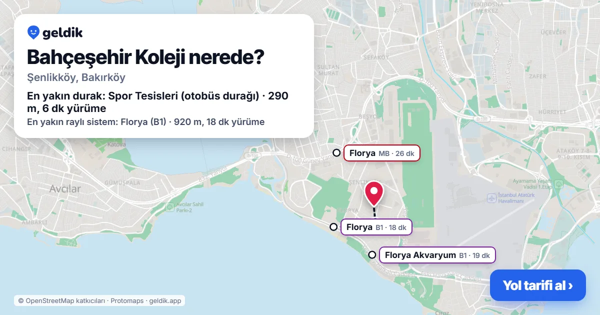 Bahçeşehir Koleji nerede: haritada konumu ve en yakın duraklar, yürüme süreleriyle