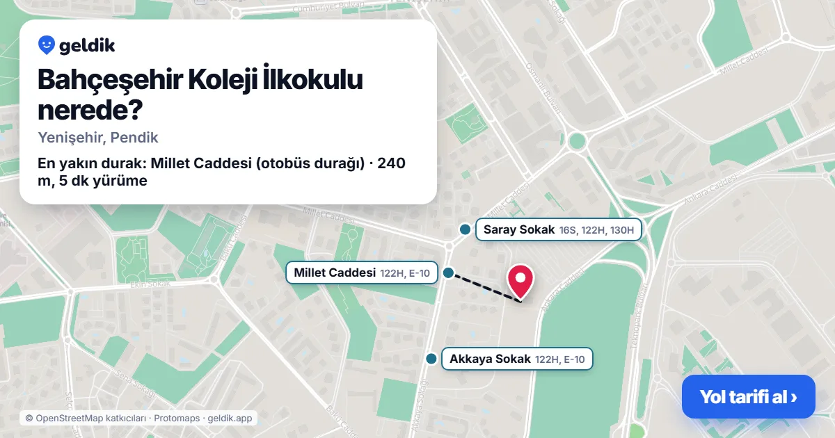 Bahçeşehir Koleji İlkokulu nerede: haritada konumu ve en yakın duraklar, yürüme süreleriyle