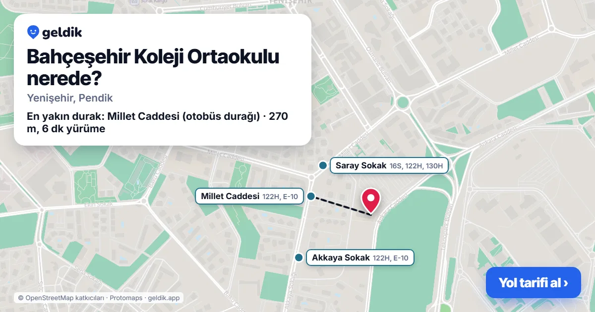 Where is Bahçeşehir Koleji Ortaokulu: map with its location and the nearest stops, with walking times