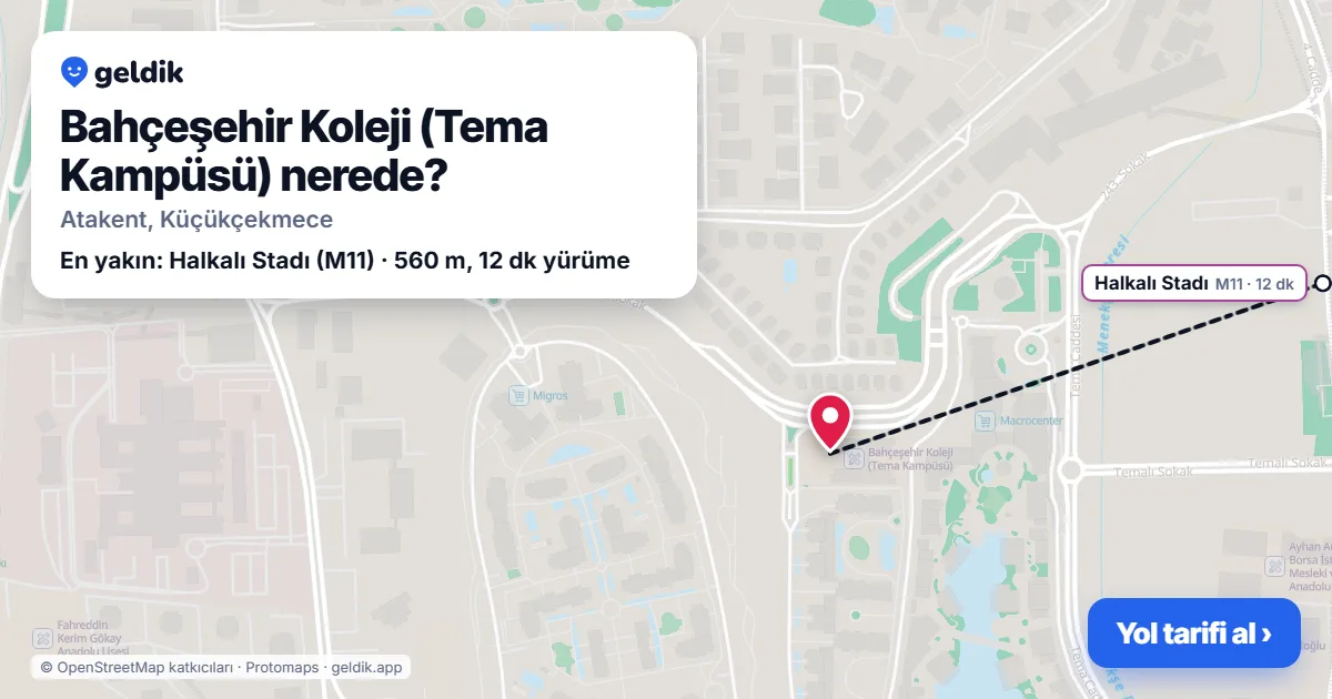 Where is Bahçeşehir Koleji (Tema Kampüsü): map with its location and the nearest stops, with walking times