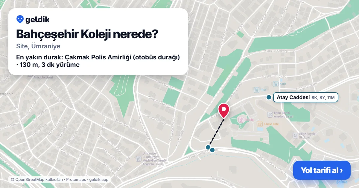 Where is Bahçeşehir Koleji: map with its location and the nearest stops, with walking times