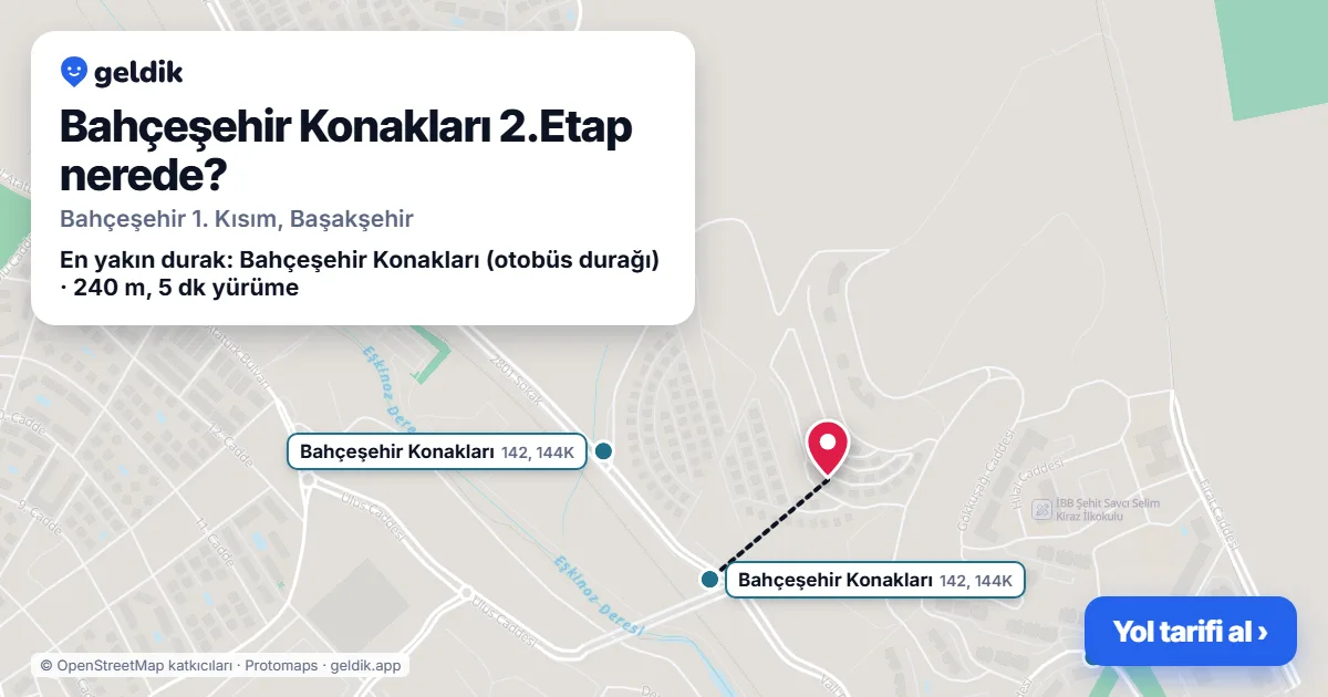 Bahçeşehir Konakları 2.Etap nerede: haritada konumu ve en yakın duraklar, yürüme süreleriyle