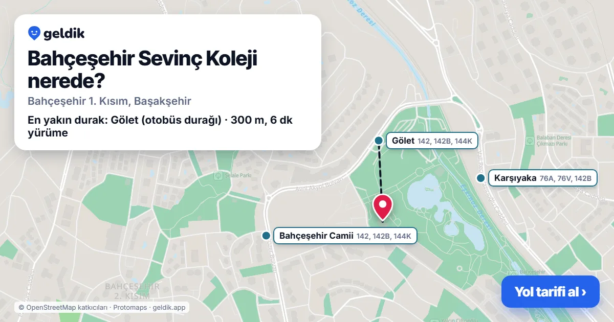 Where is Bahçeşehir Sevinç Koleji: map with its location and the nearest stops, with walking times