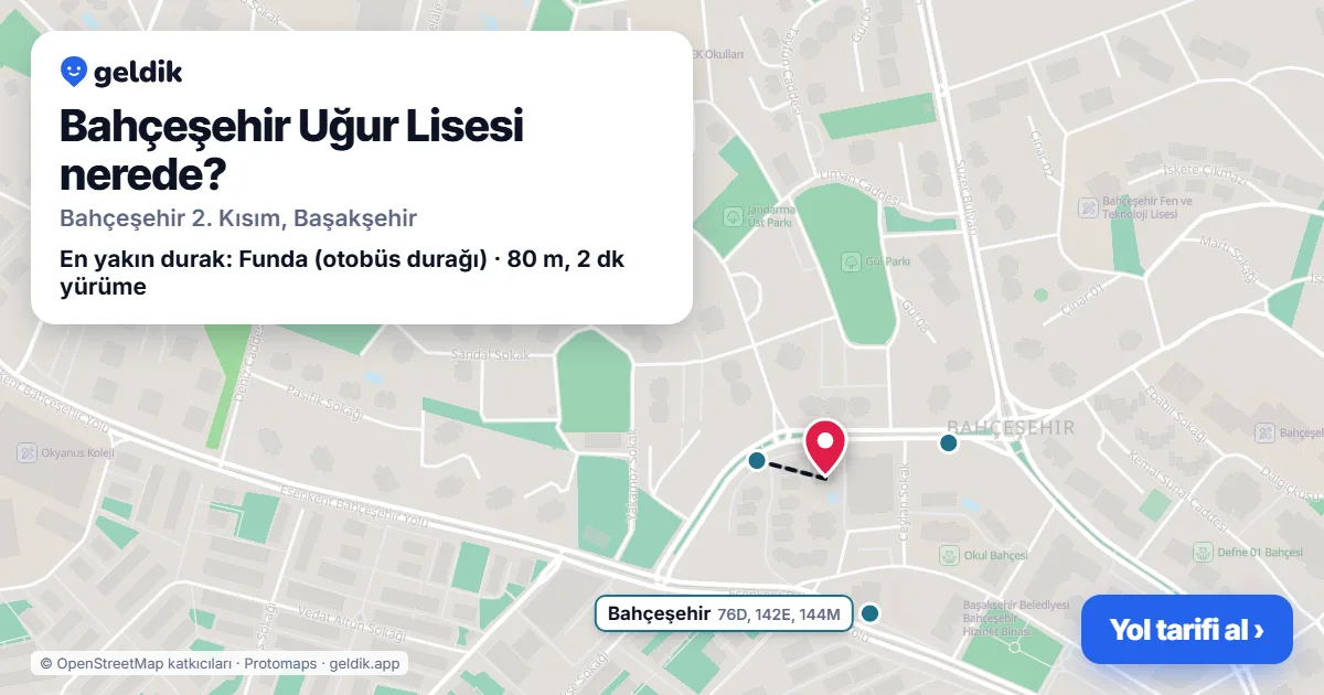 Bahçeşehir Uğur Lisesi nerede: haritada konumu ve en yakın duraklar, yürüme süreleriyle
