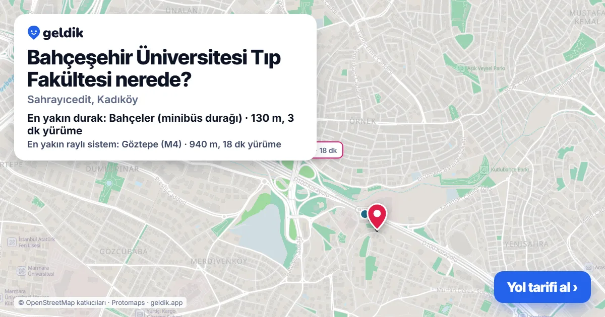 Bahçeşehir Üniversitesi Tıp Fakültesi nerede: haritada konumu ve en yakın duraklar, yürüme süreleriyle
