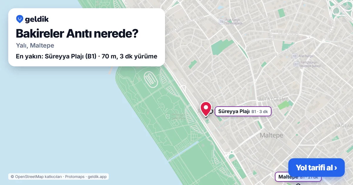 Bakireler Anıtı nerede: haritada konumu ve en yakın duraklar, yürüme süreleriyle