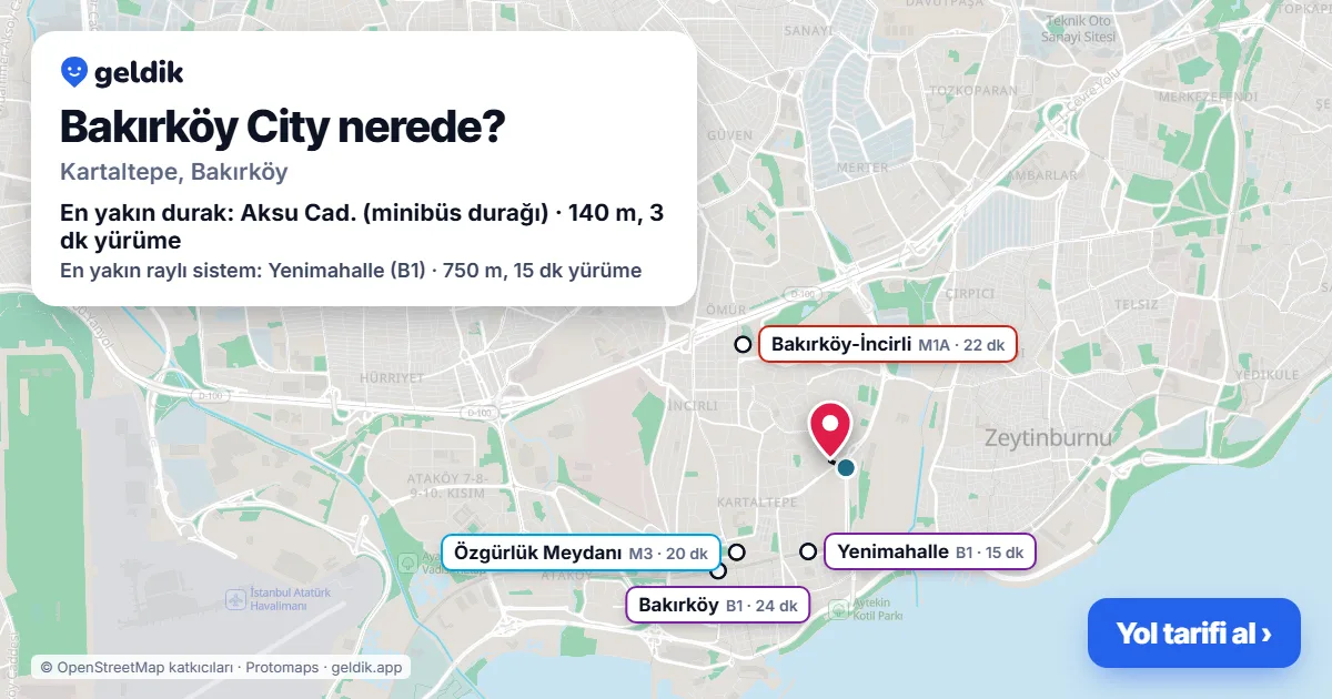 Bakırköy City nerede: haritada konumu ve en yakın duraklar, yürüme süreleriyle
