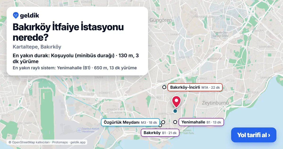 Bakırköy İtfaiye İstasyonu nerede: haritada konumu ve en yakın duraklar, yürüme süreleriyle