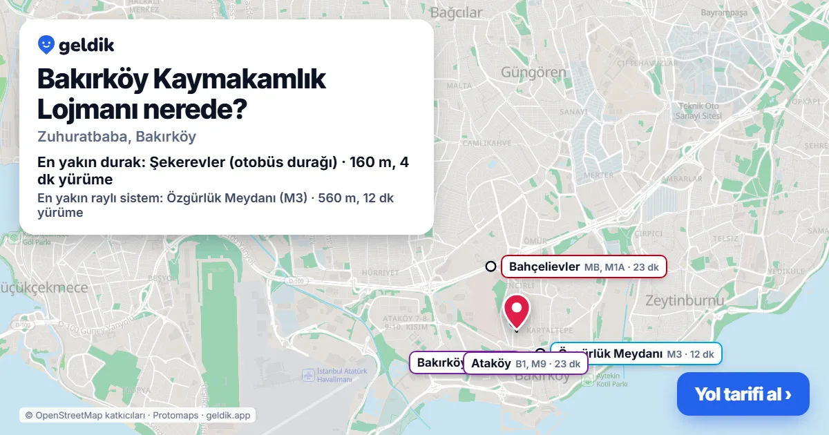 Where is Bakırköy Kaymakamlık Lojmanı: map with its location and the nearest stops, with walking times