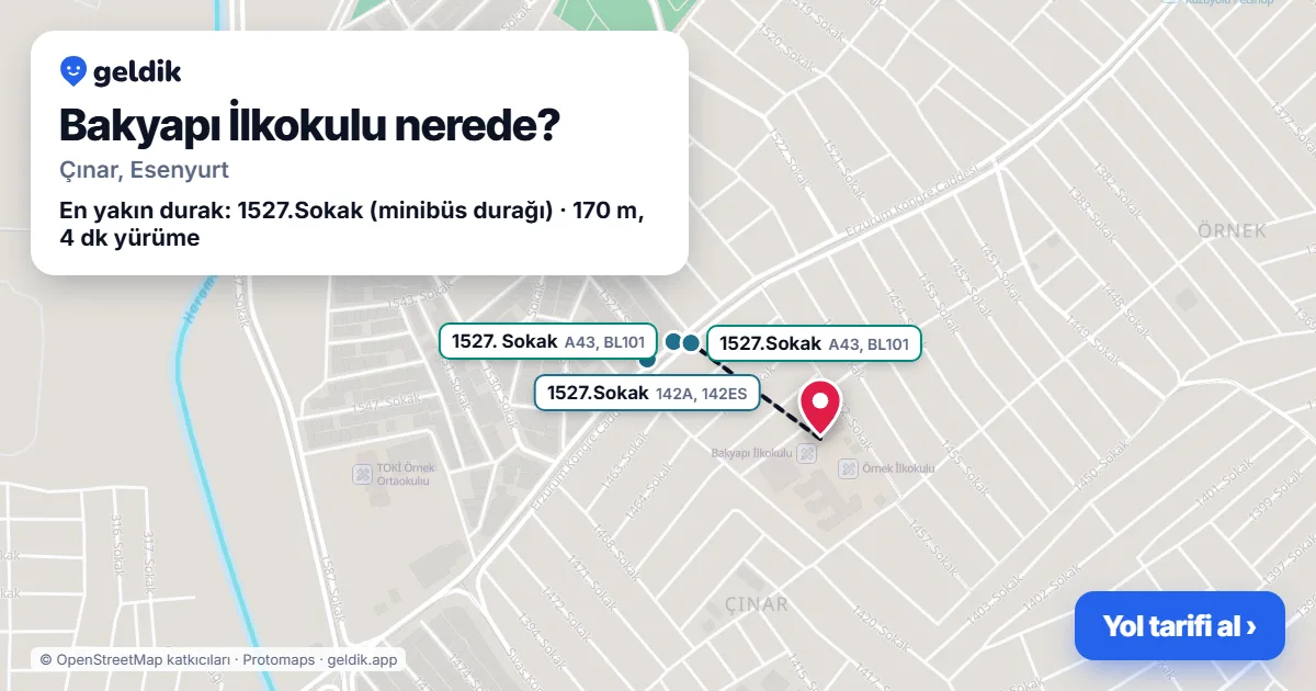 Bakyapı İlkokulu nerede: haritada konumu ve en yakın duraklar, yürüme süreleriyle