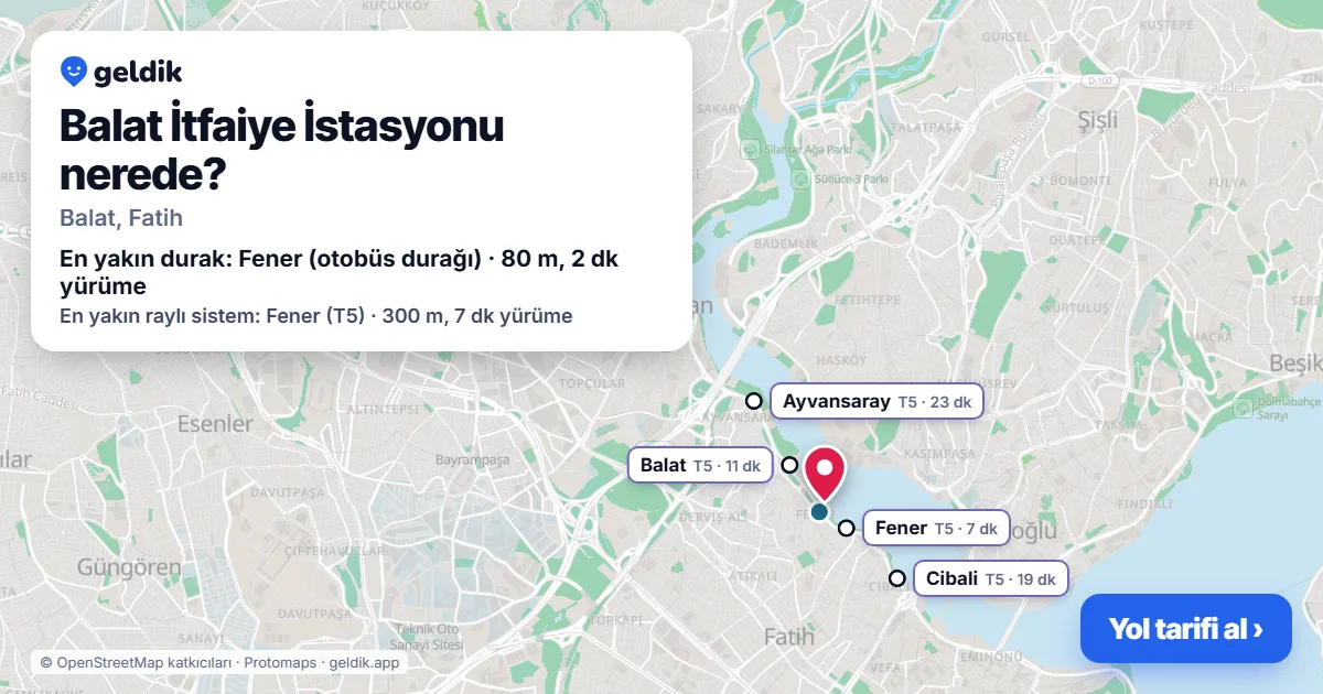 Where is Balat İtfaiye İstasyonu: map with its location and the nearest stops, with walking times