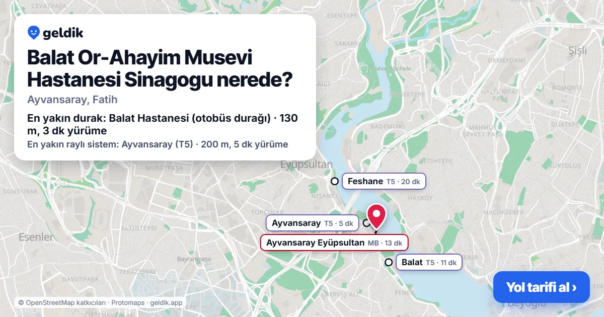 Where is Balat Or-Ahayim Musevi Hastanesi Sinagogu: map with its location and the nearest stops, with walking times