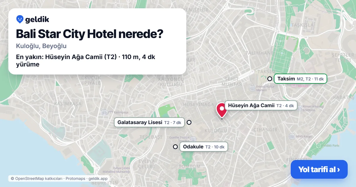Bali Star City Hotel nerede: haritada konumu ve en yakın duraklar, yürüme süreleriyle