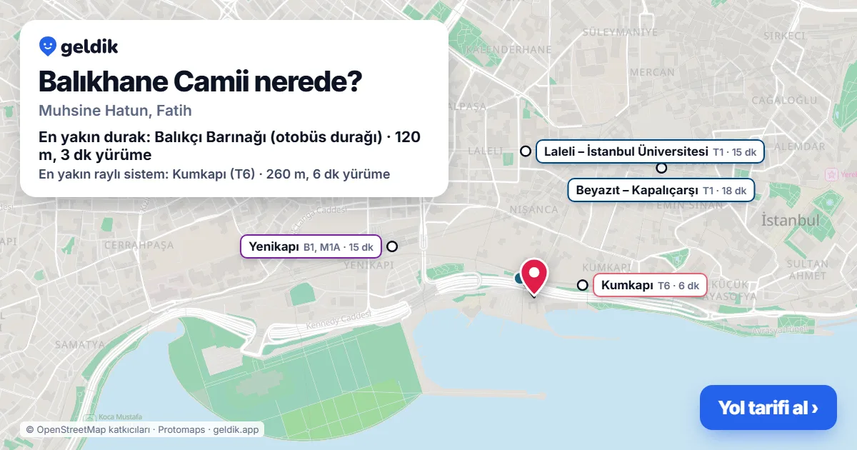 Where is Balıkhane Camii: map with its location and the nearest stops, with walking times