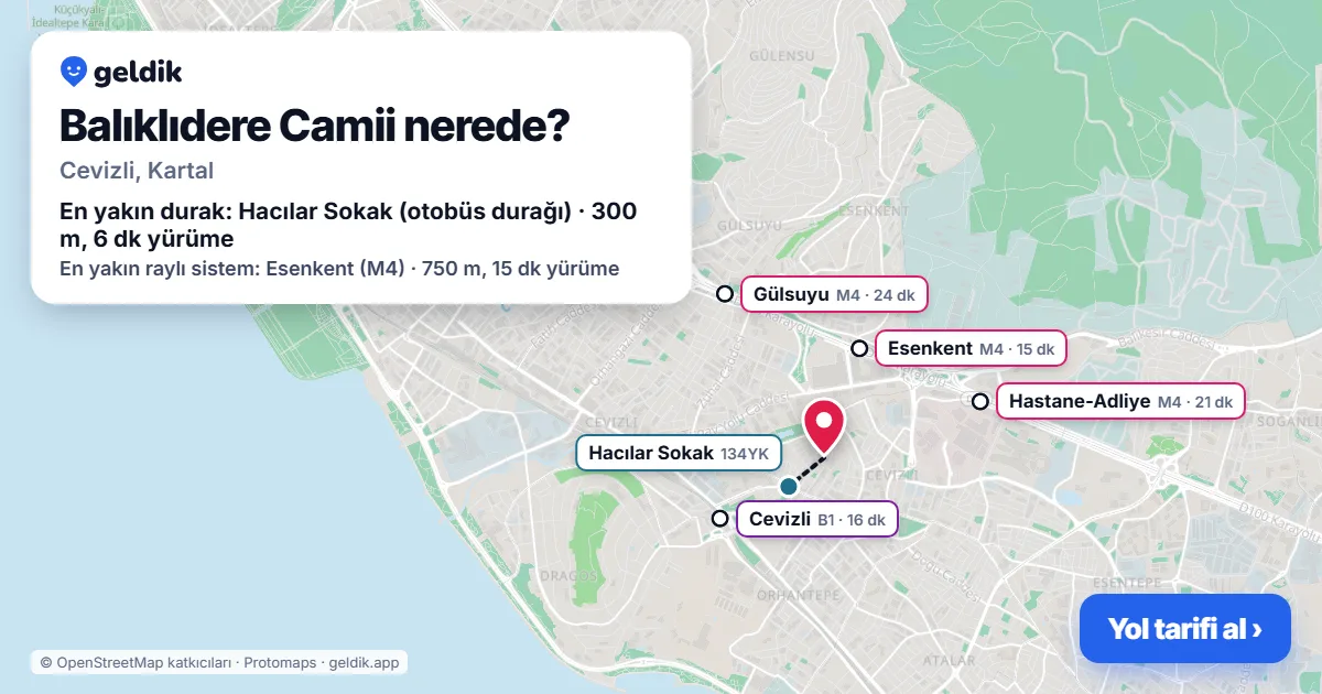 Balıklıdere Camii nerede: haritada konumu ve en yakın duraklar, yürüme süreleriyle