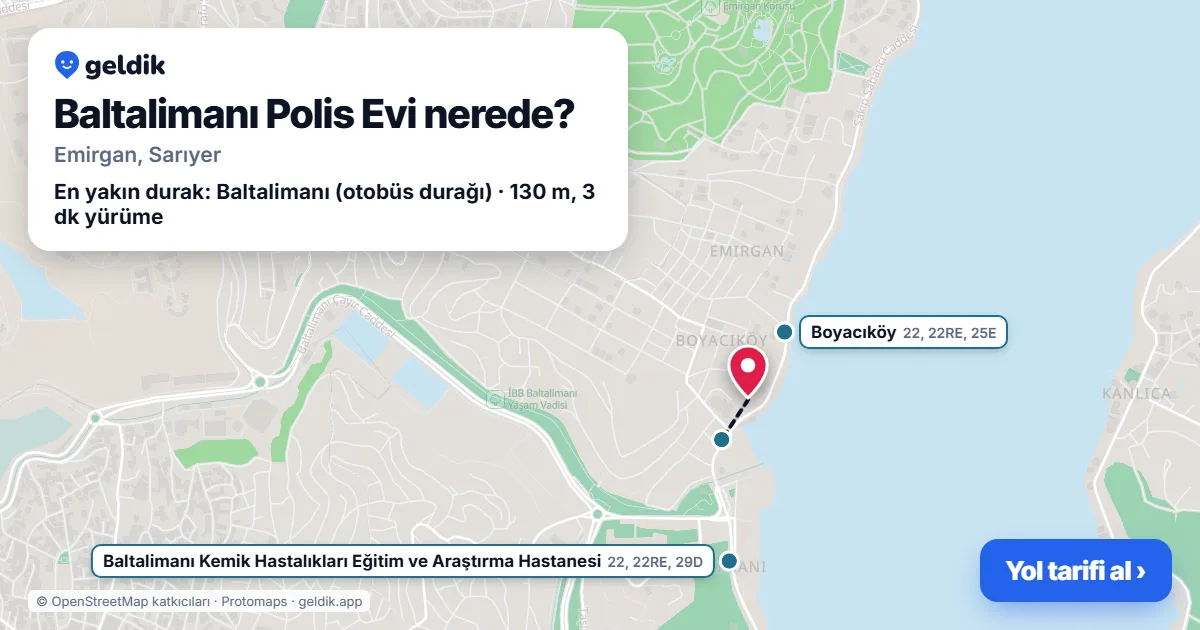 Baltalimanı Polis Evi nerede: haritada konumu ve en yakın duraklar, yürüme süreleriyle
