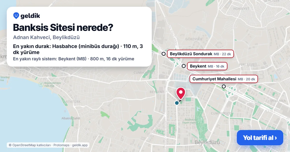 Where is Banksis Sitesi: map with its location and the nearest stops, with walking times