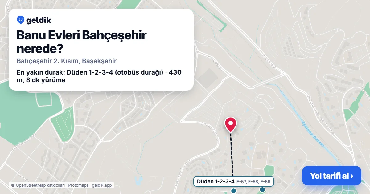 Where is Banu Evleri Bahçeşehir: map with its location and the nearest stops, with walking times