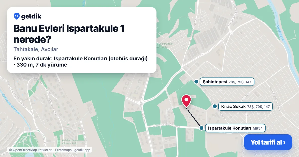 Banu Evleri Ispartakule 1 nerede: haritada konumu ve en yakın duraklar, yürüme süreleriyle