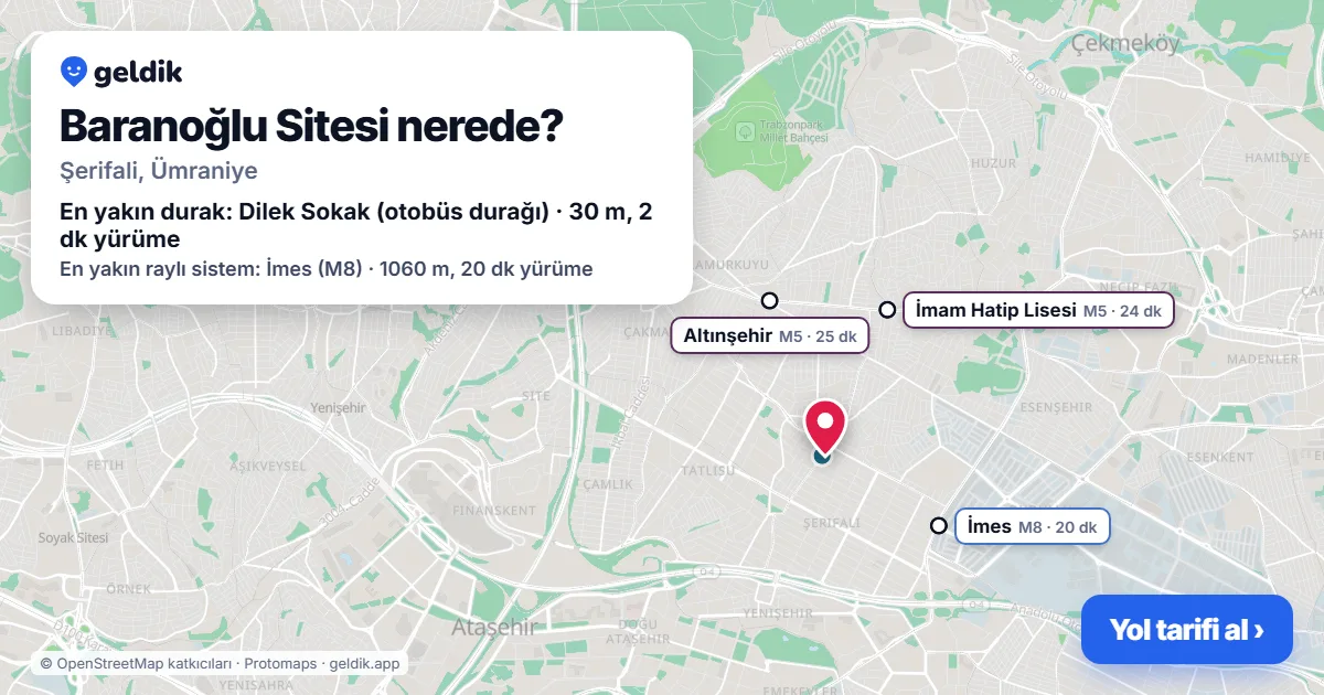 Where is Baranoğlu Sitesi: map with its location and the nearest stops, with walking times