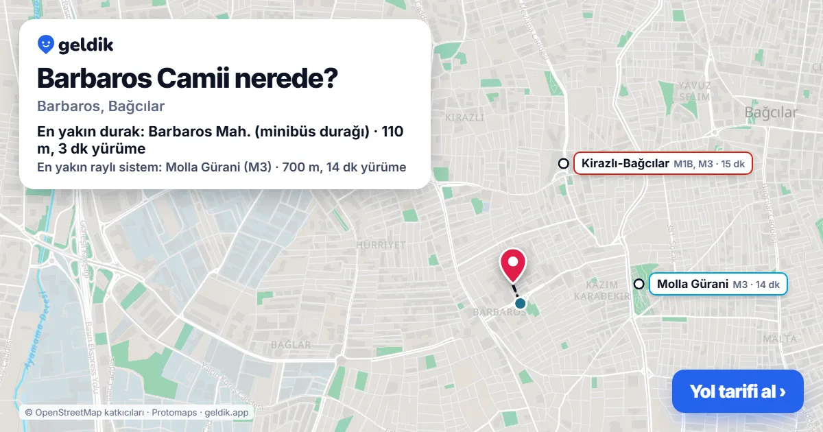 Where is Barbaros Camii: map with its location and the nearest stops, with walking times