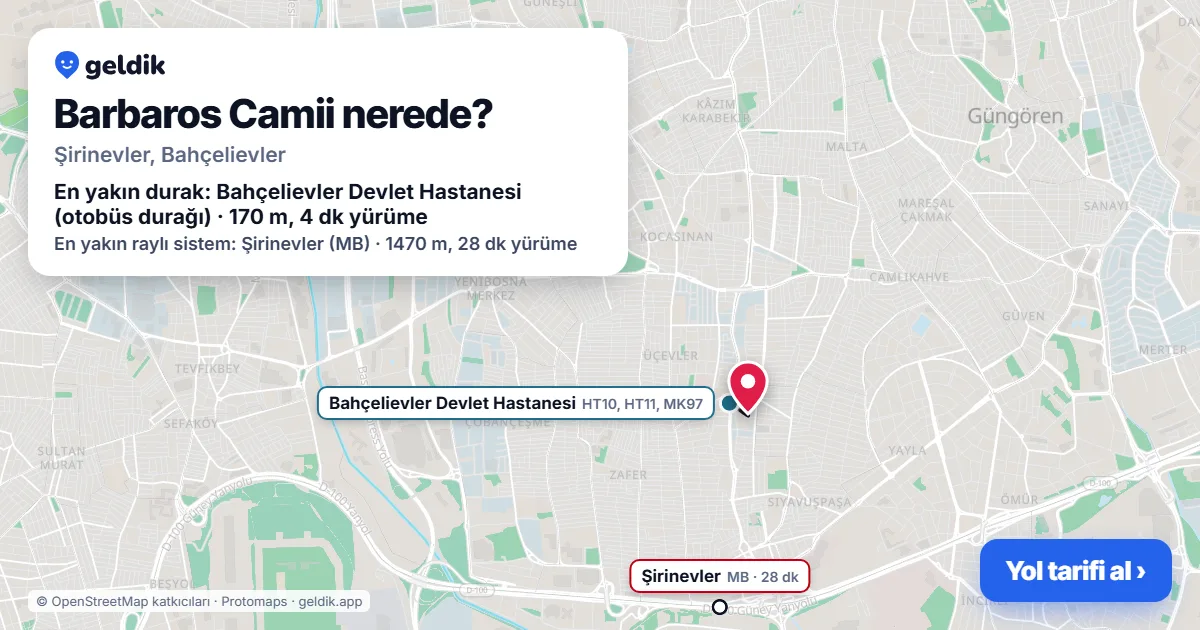 Where is Barbaros Camii: map with its location and the nearest stops, with walking times