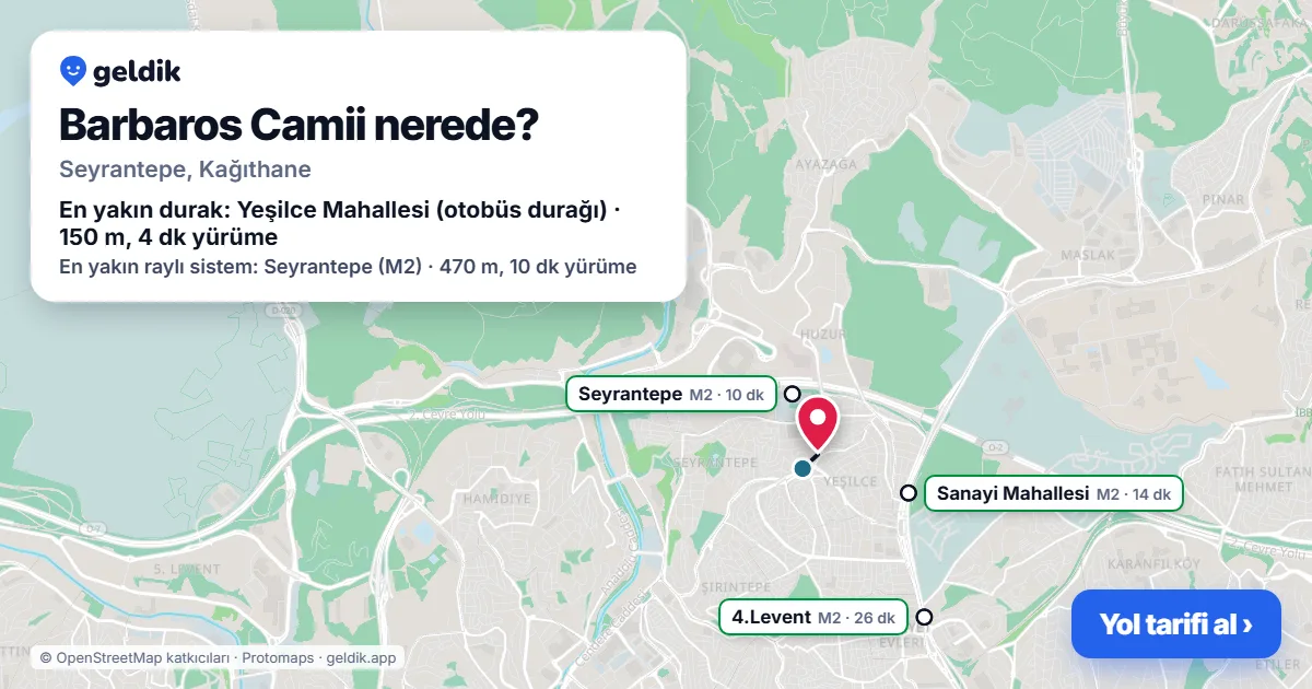 Where is Barbaros Camii: map with its location and the nearest stops, with walking times