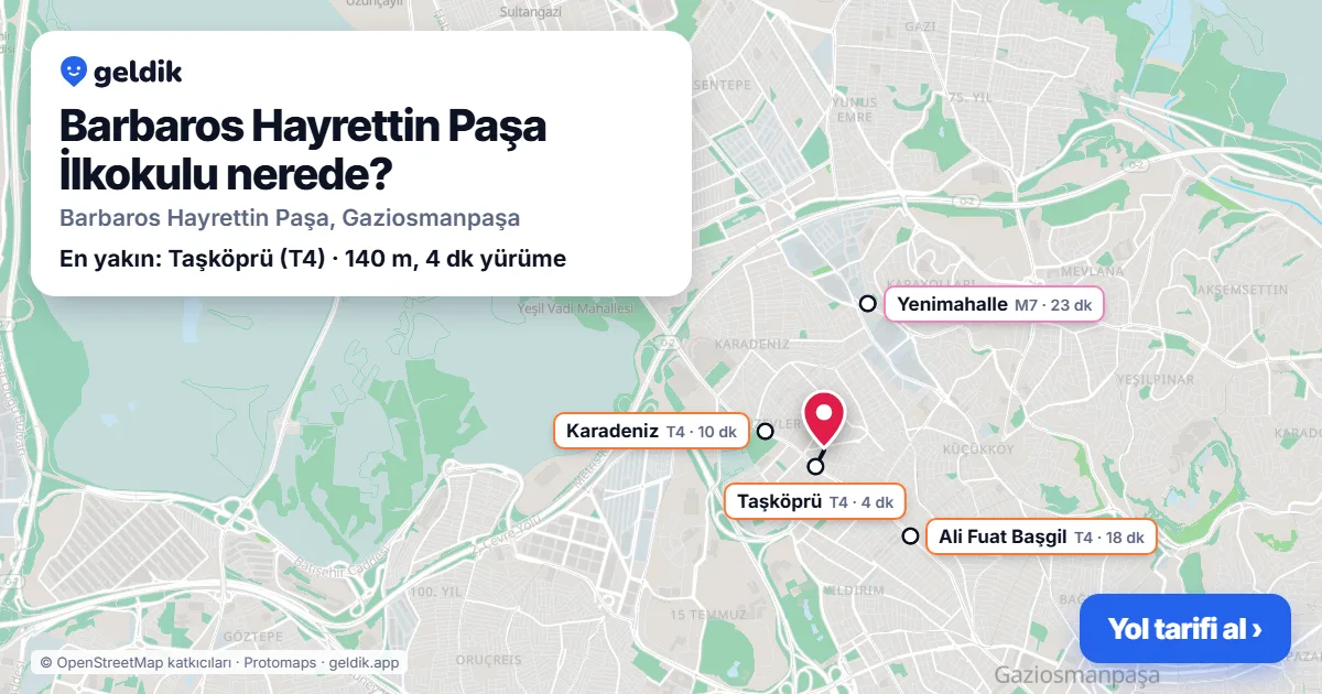 Where is Barbaros Hayrettin Paşa İlkokulu: map with its location and the nearest stops, with walking times