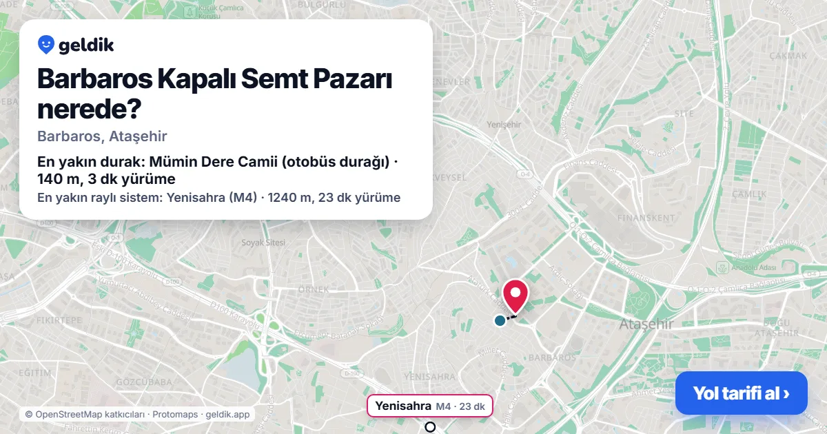 Where is Barbaros Kapalı Semt Pazarı: map with its location and the nearest stops, with walking times