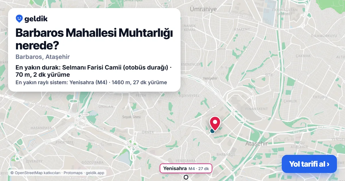 Where is Barbaros Mahallesi Muhtarlığı: map with its location and the nearest stops, with walking times