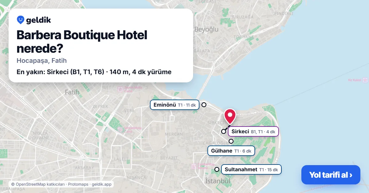 Barbera Boutique Hotel nerede: haritada konumu ve en yakın duraklar, yürüme süreleriyle